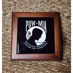 Military Wood Ceramic Tile POW MIA Wall Plague "You Are Not Forgotten" 8.25"